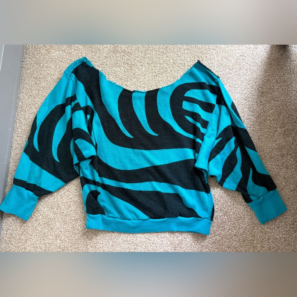 Teal Blue and Black Zebra-Print Top